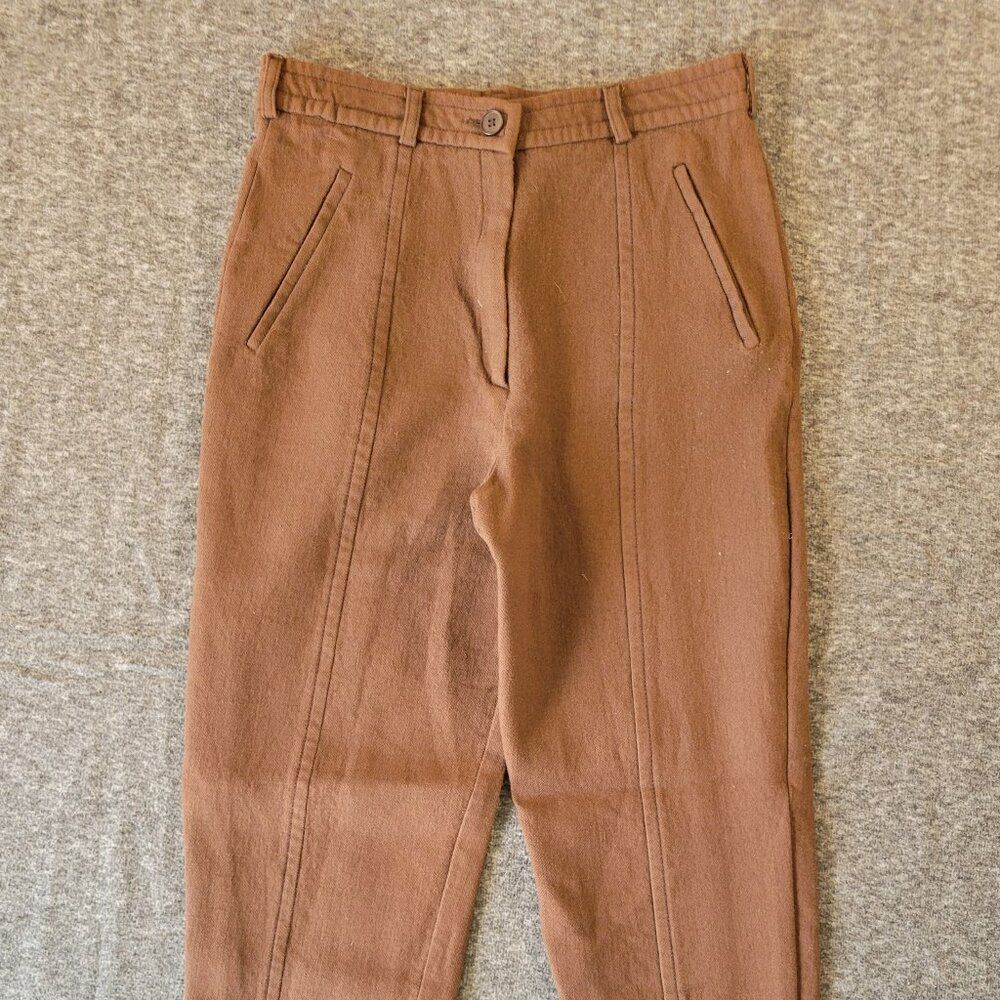 Yves Saint Laurent Brown VTG Encore Skinny Wool Pants Slacks Sz 6 Natural Wool